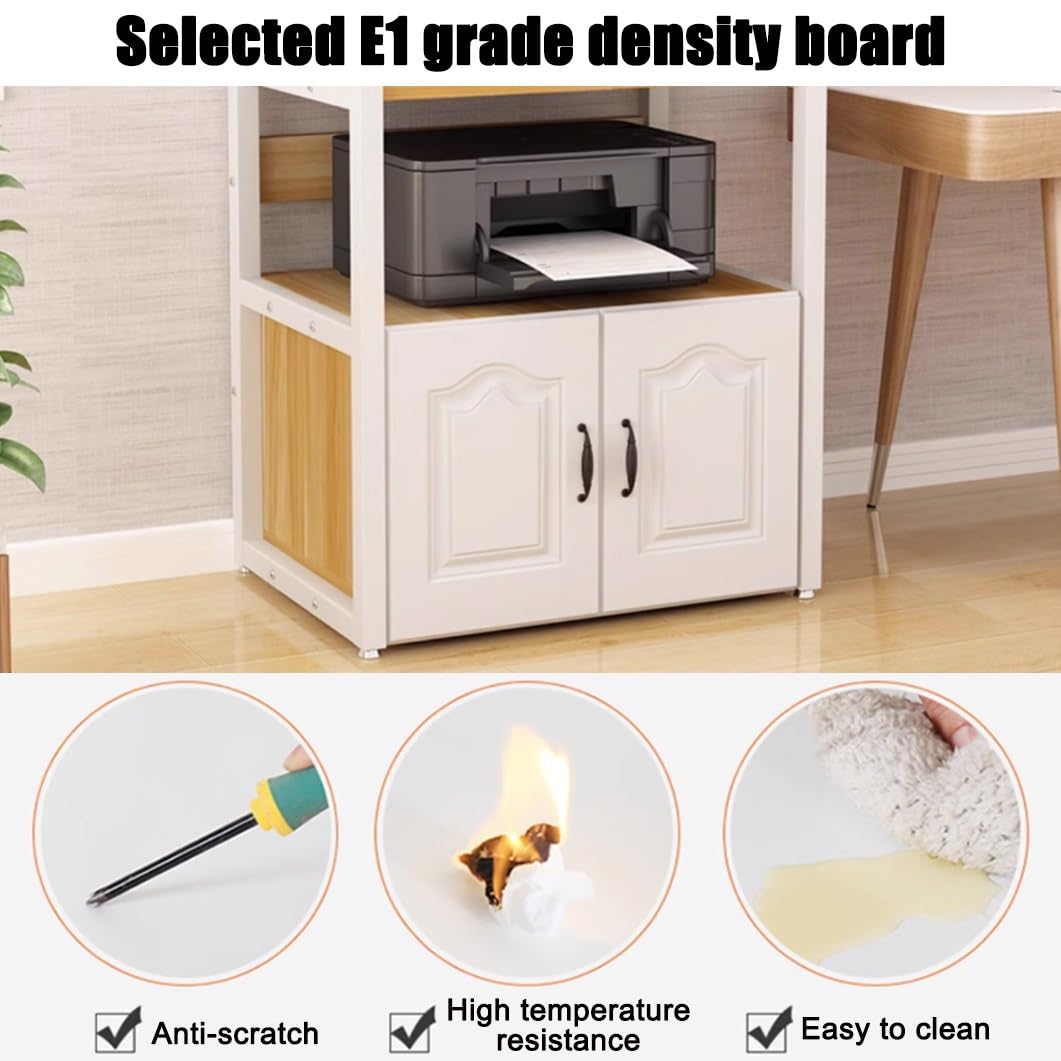 YVYKFZD 3/4-stufiger Druckerständer, robuster Druckertisch mit Aktenschrank, Druckerständer Schreibtisch-Turm, AV-Schrank mit Ablagefläche, für Büro, Zuhause, Klassenzimmer(3 Tiers black+black walnut)