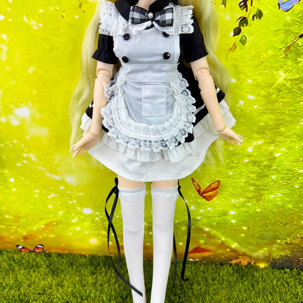 niannyyhouse 1/3 1/4 1/6 BJD Bambole Vestiti Vestiti Grembiule Copricapo Mutande Calzini Coniglietto Cameriera Vestito Snodato Bambole Accessori Vestire Regalo (1/4BJD), Nero, Bianco
