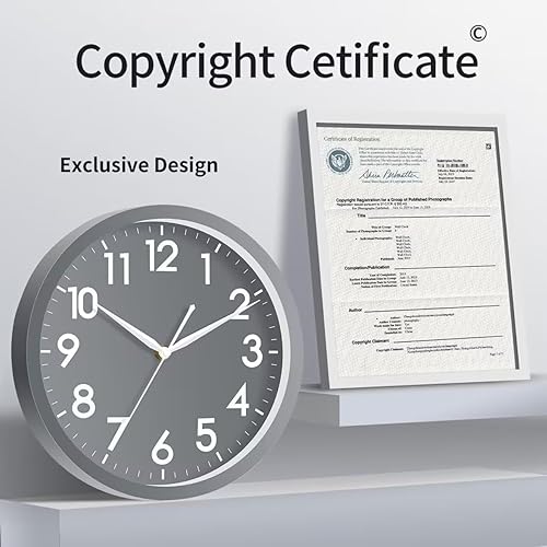 Miniatura 5 de AKCISOT Reloj de pared analógico de 10 pulgadas para baño, funciona con pilas, silencioso, sin tictac, estilo moderno y simple, decorativo para
