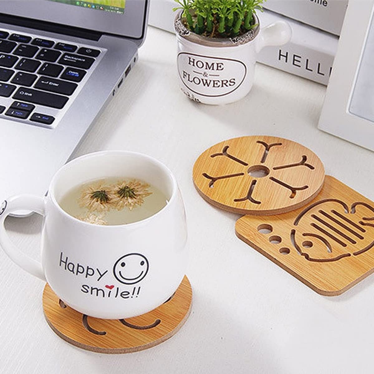 SHFTI Trivets for Hot Pots, Wooden Coaster, Natural Kitchen Wooden Trivet Mat Set Unique Drink Coaster Heat Resistant Pad for Pans, Plates, Dishes, Teapots (Small, Random Pattern) (Pack of 6 PCS) 3