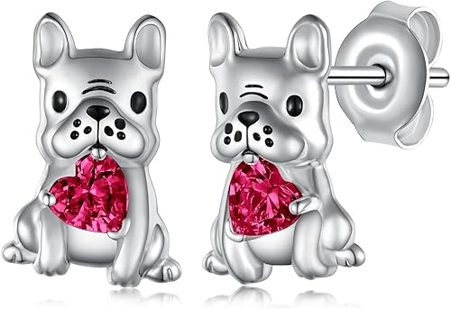 Aretes de perro para mujer, plata de ley 925, diseño de bulldog francés, joyería de perro de animales, regalos para hija, nieta, niñas y mujeres