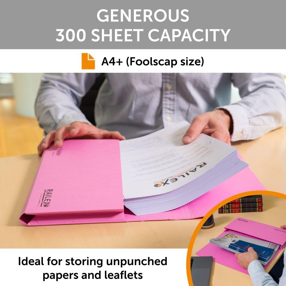 Railex Pocket Folder Foolscap Document Wallets, Cerise Folders Pack of 10 for Paperwork A4 and A4+ - Image 3