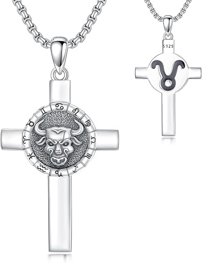 SIMONLY Zodiac Sign Necklace 925 Sterling Silver Cross Pendant 12 Constellation Necklace Astrology Jewelry Birthday Gifts for Men Women