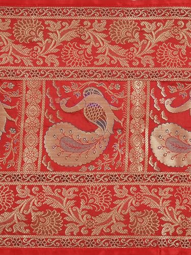 Image of Banarasi Brocade Zari Silk Table Runner Dinning & Centre Table Runner 177 By 30 CM (Maroon, Peacock)