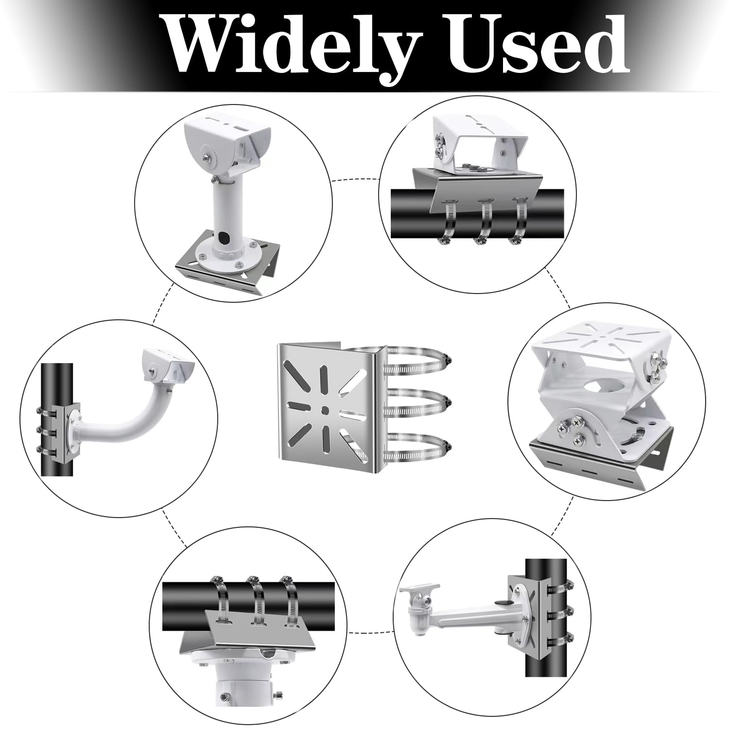 2 Set Support Universel pour Mât de Caméras de Surveillance, Montage Poteau Vertical en Acier Inoxydable avec Vis et 3 Brides Réglables, Support d’Angle pour Caméras CCTV, Panneaux Solaires