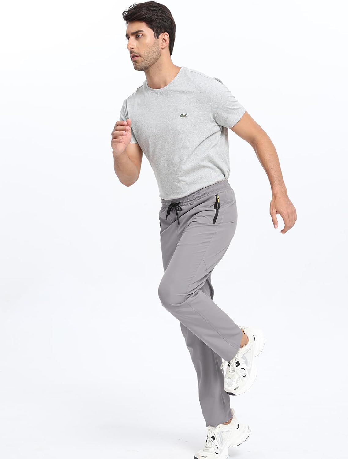 Men's Lightweight Hiking Pants Elastic Waist Water Resistant Quick-Dry Sweatpants for Running Traveling Outdoor Work Lightgrey 34 - Image 6