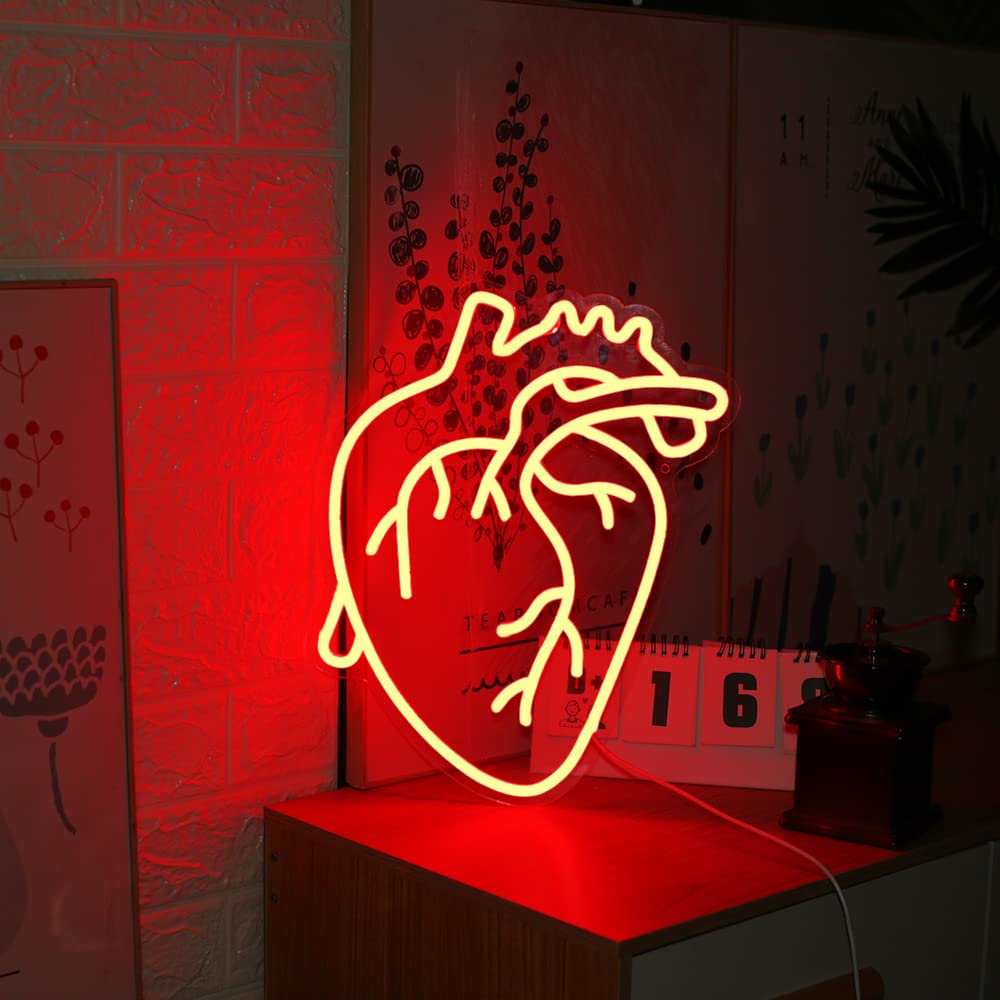 Pannello al neon a forma di cuore umano alimentato da USB per decorazione da parete, pannello al neon per camera da letto dimmerabile, lampada da parete al neon per decorazione di festa