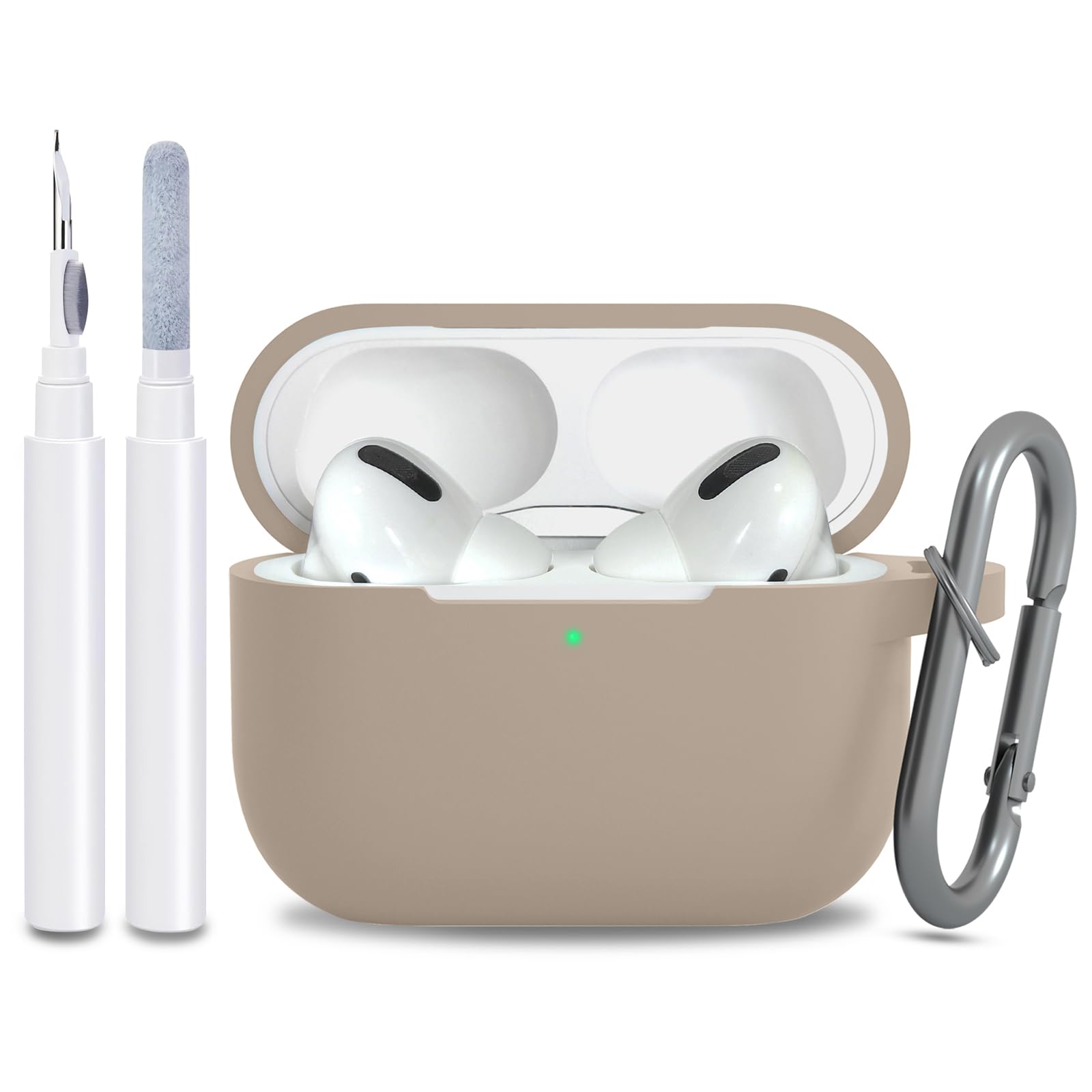for AirPods Pro 2nd 1st Generation Case Cover with Keychain, Protective Soft Silicone Skin Accessories for Apple AirPods Pro Charging Case 2022/2019, Front LED Visible, Tan