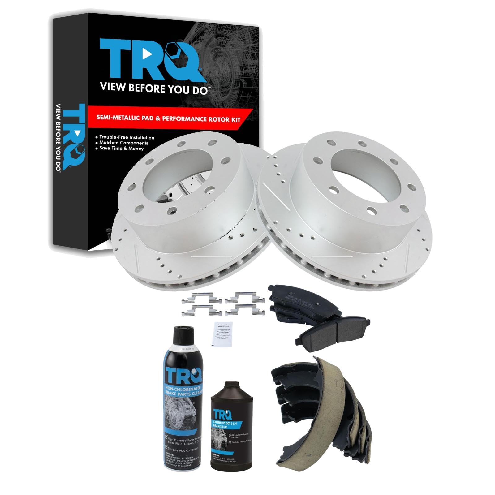 TRQ Performance Rear Brake Pad &amp; Rotor Kit Compatible with 1999-2005 Ford Excursion F-250 Super Duty F-350 Super Duty