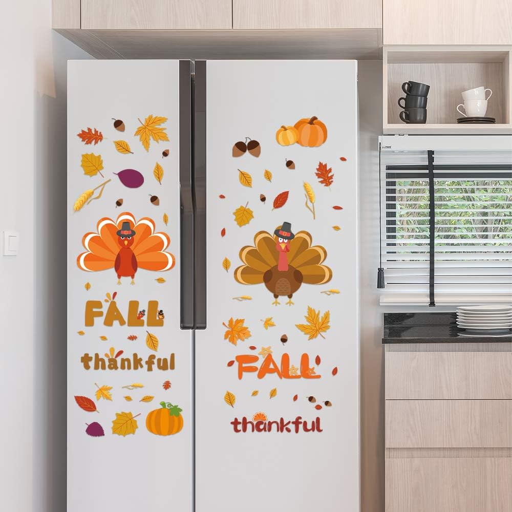 150 pcs Thanksgiving Decorations Window Clings Decor- 8 Sheet Extra Large Turkey Pumpkin Fall Leaves Decal- Autumn Fall Decals Party Decor- for Kids/School/Home/Office/Party Supplies