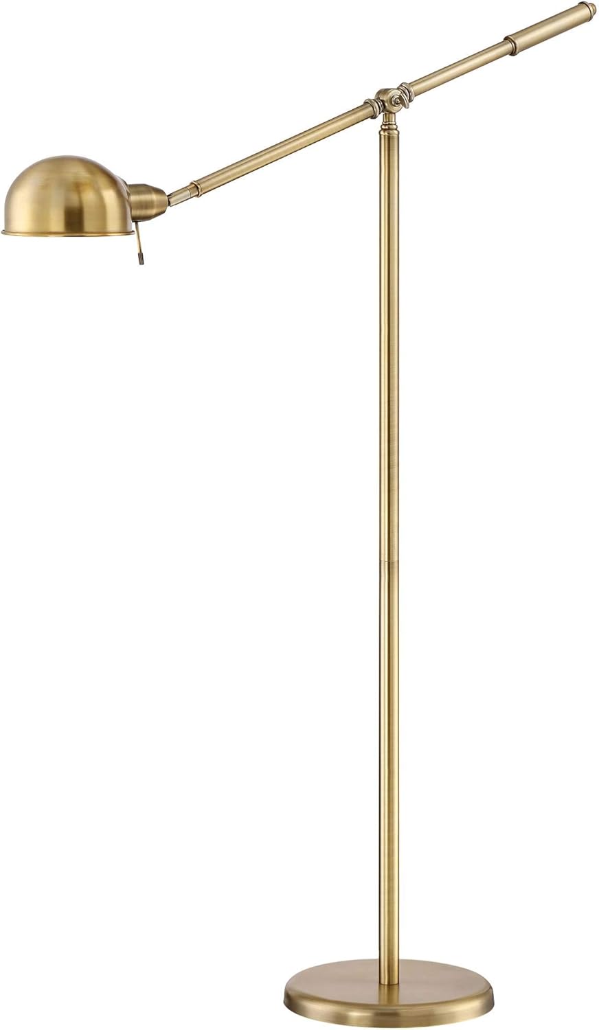 360 Lighting Dawson Traditional Farmhouse Task Pharmacy Light Floor Lamp Standing 55" Tall Antique Brass Metal Adjustable Balance Boom Arm Gold Shade Decor for Living Room Reading House Bedroom