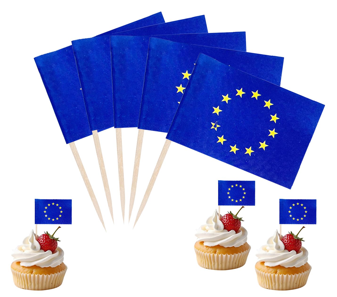 JBSJBS EU Flag European Union Cupcake Topper Flags Banner Mini Small European Union Toothpick Stick Flags Cake Party Festival Theme Decorations(100Pcs) — image 1