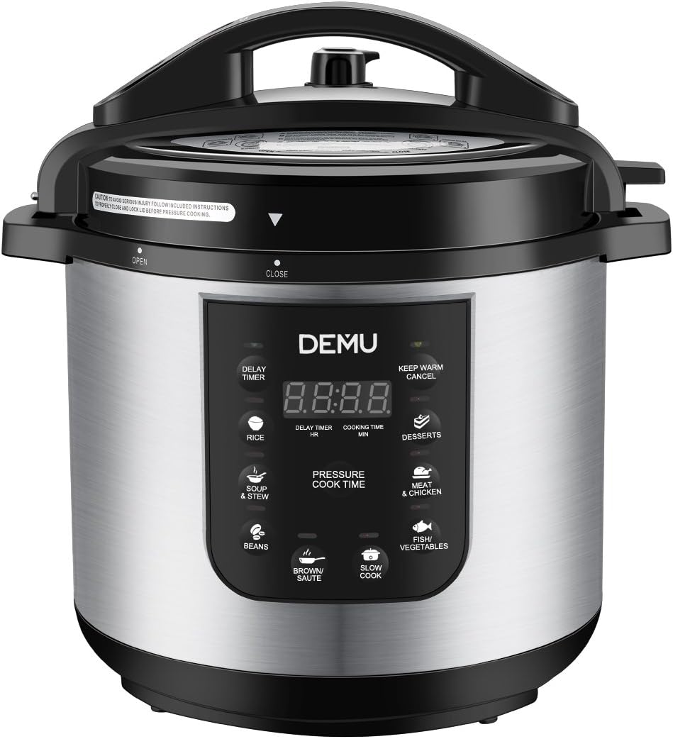 DEMU Electric Pressure Cooker 7-in-1 Multi-Use Programmable Electric Cooker with Glass Lid and Steam Rack (6 Quart)