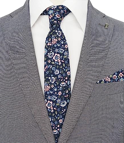 ZENXUS Conjunto de gravata floral skinny masculina casual com bolso de flores quadrado de 6,5 cm gra