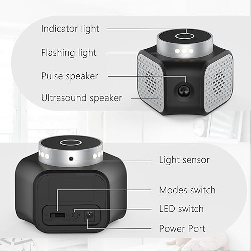 Miniatura 7 de Repelente de ratones, repelente de ratones para interiores, repelente ultrasónico de roedores, 4 modos para control de plagas en interiores,