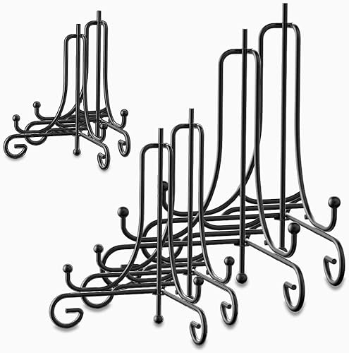 BamLue Paquete de 6 soportes de exhibición de hierro de 3 tamaños, soporte de plato de caballete de hierro de alambre negro para mostrar imágenes,