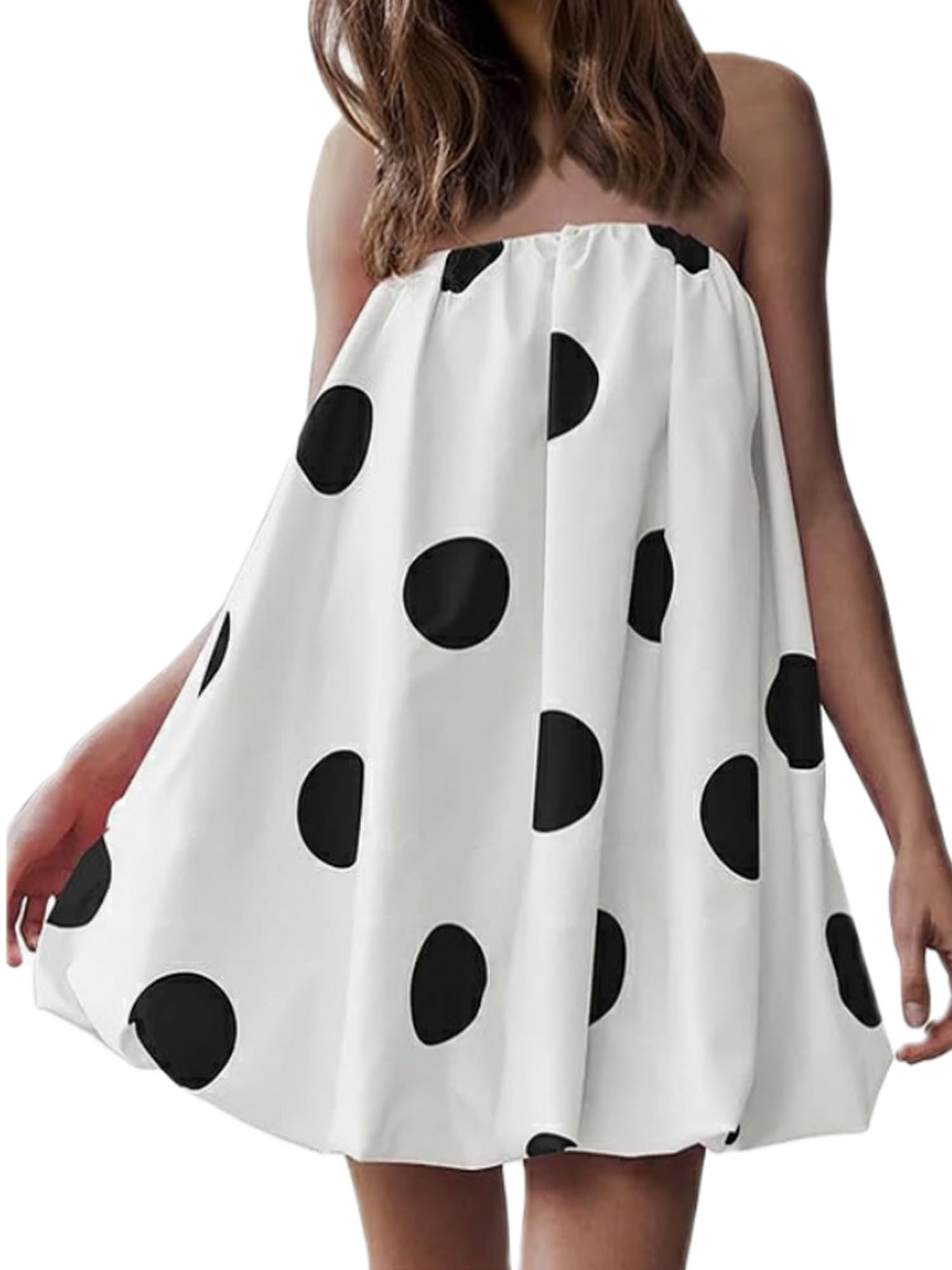 Acrawnni Women Strapless Mini Dress Sleeveless Dot Print Backless Tube Party Dress Y2k Summer 2025 Beachwear Streetwear (A-White, M)