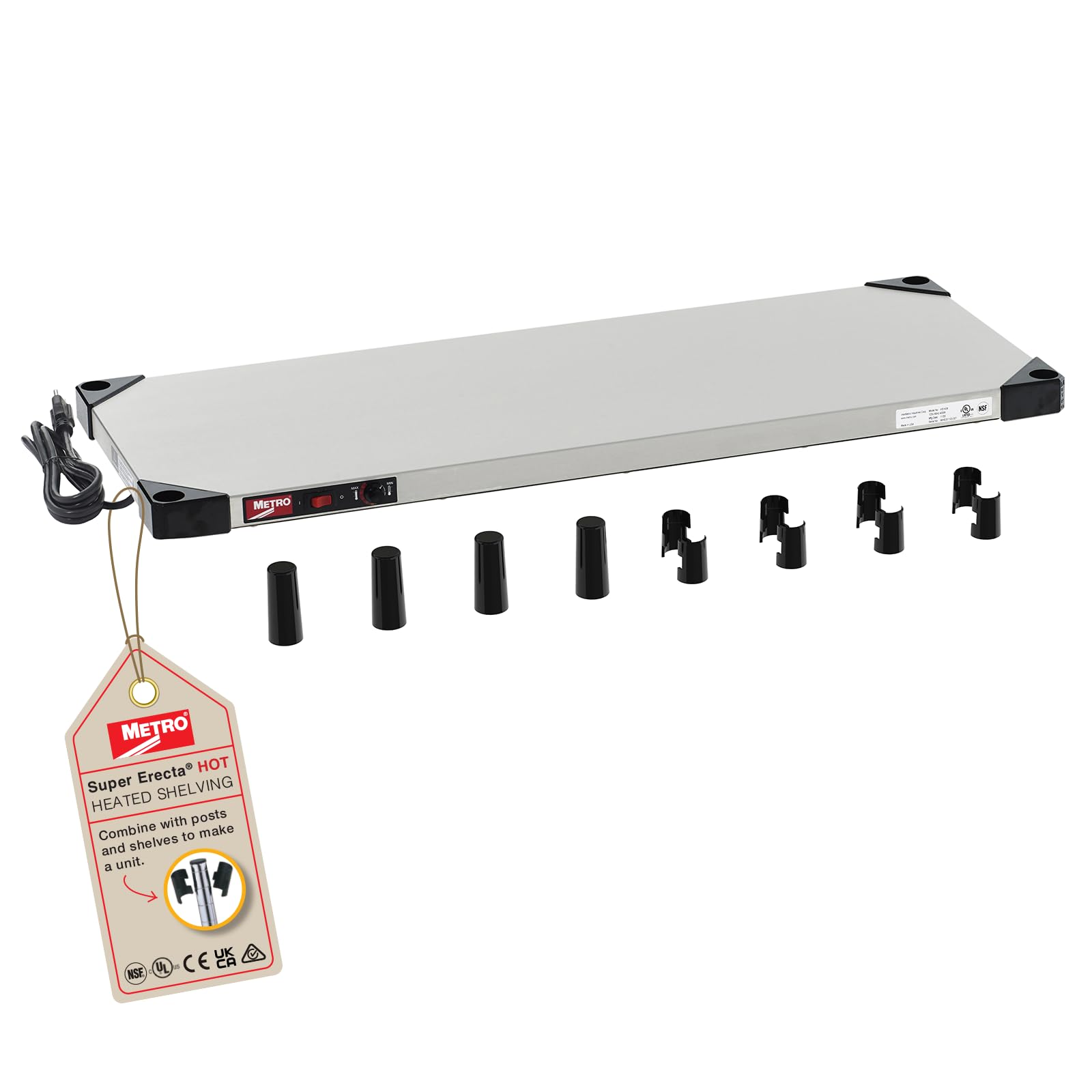 Metro HS1436 Super Erecta Hot Stainless Steel Heated Shelf - Use as Countertop Food Warmer or Customizable Shelving Unit - 120V, 200W, 14
