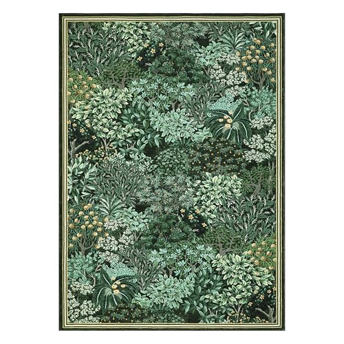 GarveeHome Forest Rugs 5x7, Dark Green Washable Area Rugs for Living Room 5x7, Botanical Low Pile Non Slip Stain Resistance Woodland Rug for Farmhouse, Bedroom, Dining Room