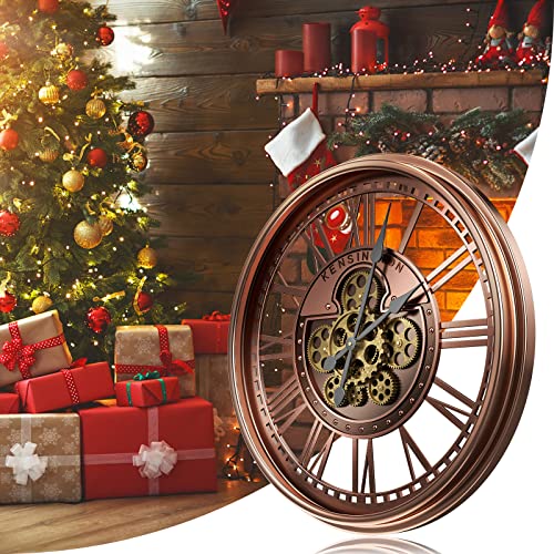 Toktekk 28 Inch Large Wall Clock With Real Moving Gears, Battery Operated Modern Metal Decorative Wall Clock, Oversize Industrial Steampunk Wall Clock For Living Room Decor（Vintage Red Bronze） #TOP6
