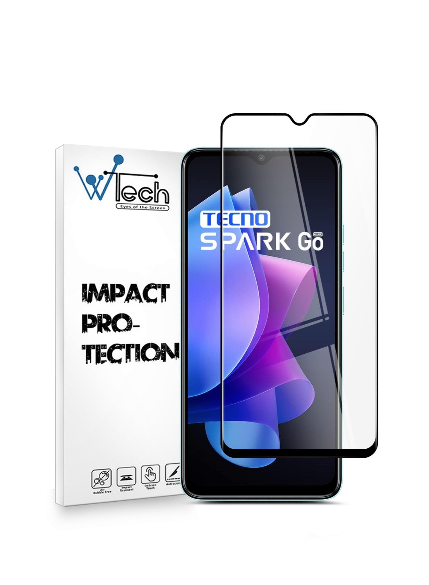 Wtech Premium E2E Full Glue Full Cover Tempered Glass Screen Protector for Tecno Spark Go 4G 2023, Clear