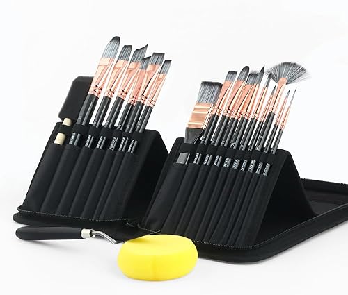 Miniatura 5 de Transon Kit de 16 pinceles de pintura artística con cepillo de espuma, espátula de esponja y estuche de arte para óleo, acrílico, acuarela, gouache,