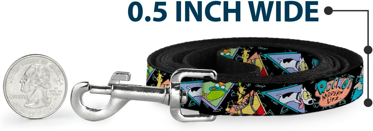 Buckle-Down Dog Leash Rockos Modern Life Character Portraits Triangles Black Blue Available In Different Lengths And Widths For Small Medium Large Dogs and Cats, 6 Feet Long - 1" Wide