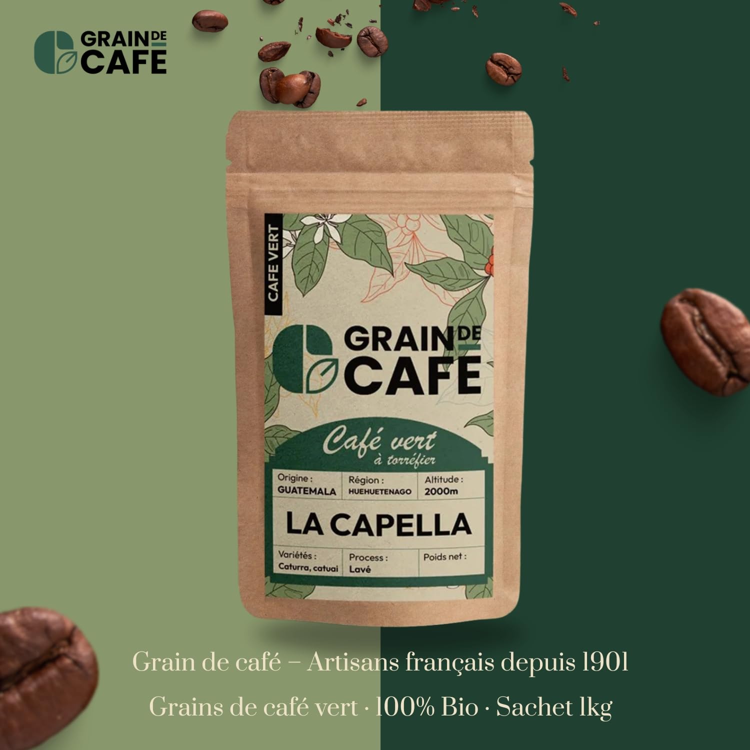 Graindecafé – Café Vert Guatemala Maya 1kg | 100% Arabica Lavé Non Torréfié | De Montagne Rond Et Harmonieux | Notes De Cacao Et Fruits Rouges | Idéal Machine À Grain Une Fois Torréfié