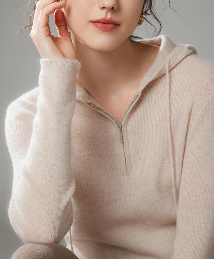 E-girl Damen Langarm Kaschmir Pullover mit Kapuze,EU 36-40