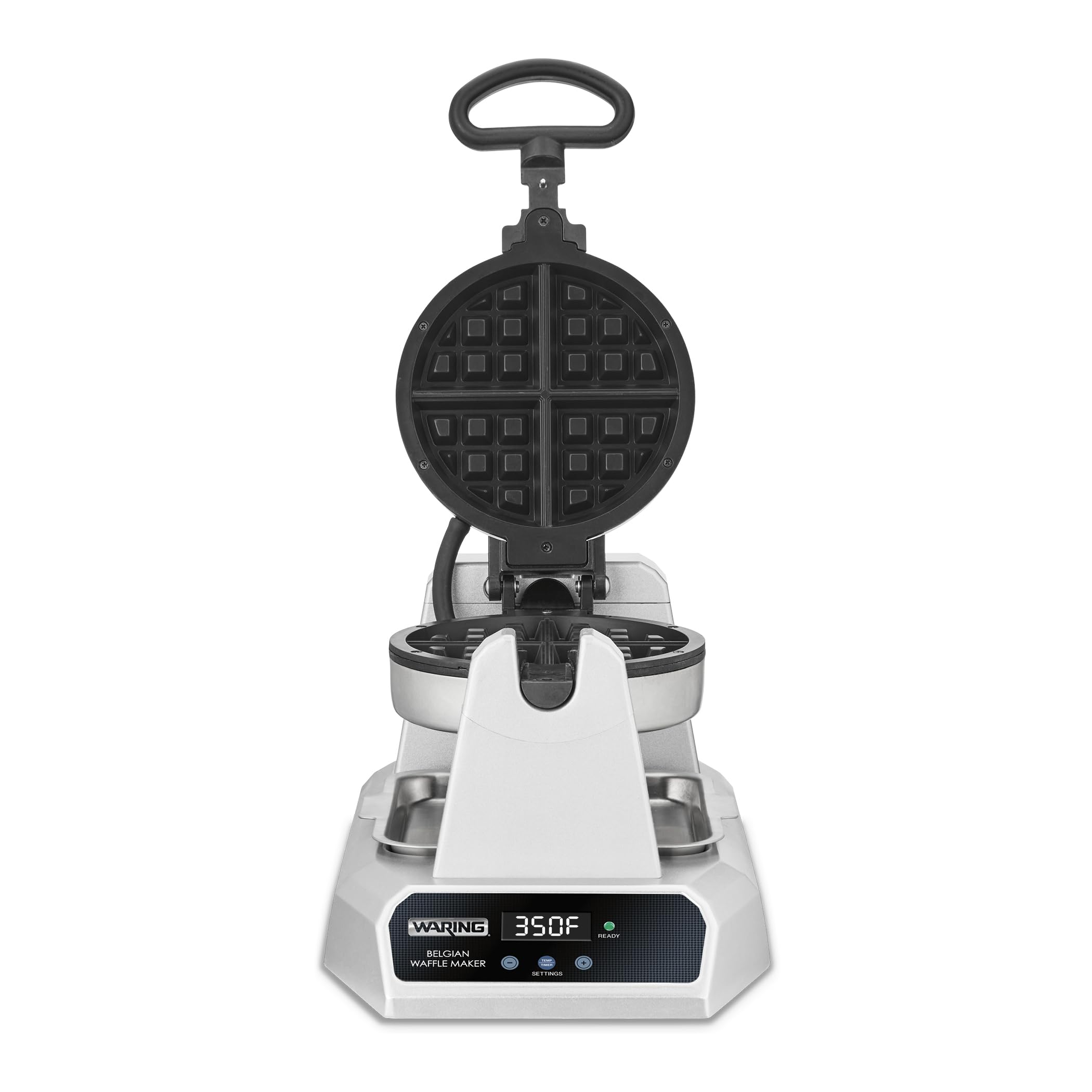 Commercial Belgian Waffle Maker by Waring – 10.5"x 21" x 17", Diecast Metal, Silver, Model WW185X