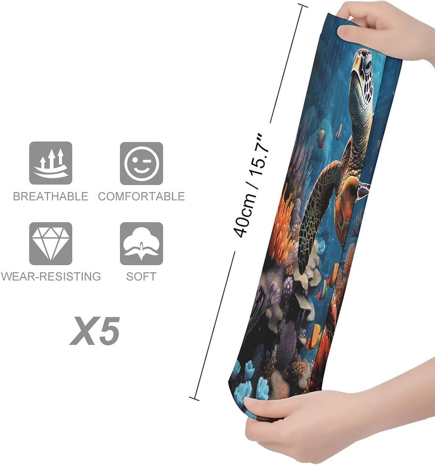 Sea Turtles Diamond Painting Knee High Socks Cozy Knee High Socks Soft Mid-Length Sock for All Seasons Daily Wear Adult