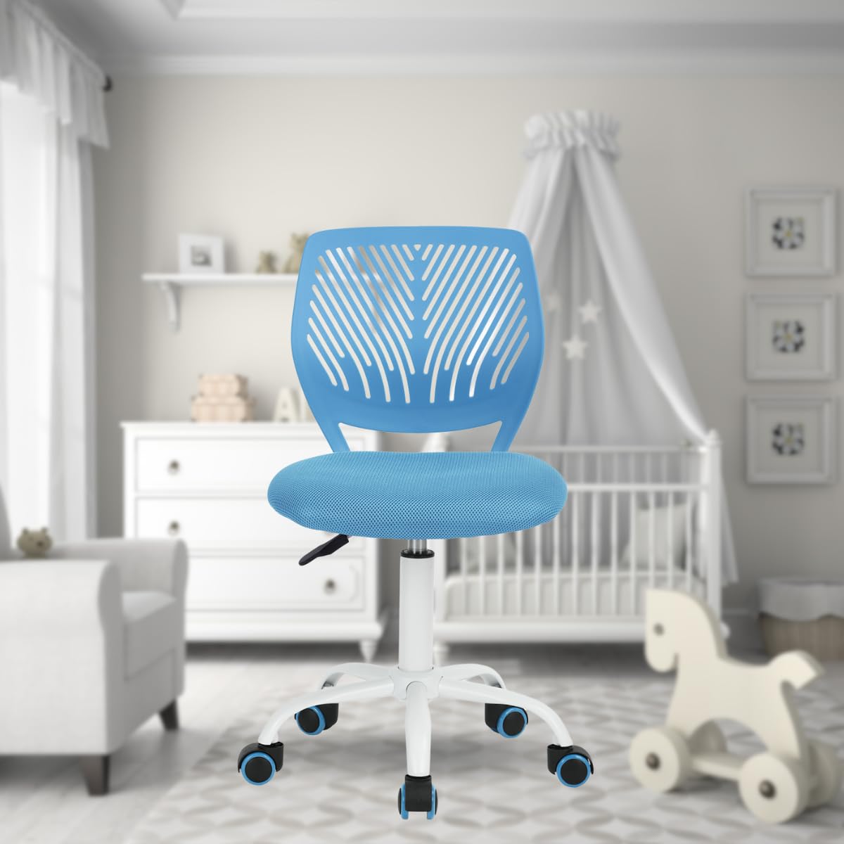 FurnitureR Silla de Oficina Multiusos para niños, Silla de Trabajo sin apoyabrazos de Altura Ajustable, Silla de Estudio giratoria Colorida para la Escuela y la Oficina en casa, Azul