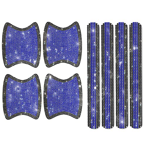 MACHSWON Universal car decoion 8pcs Bling Rhinestones Stickers blue+black Guard ive Film Pad with Reflective Strips Auto Door Handle Scch Cover