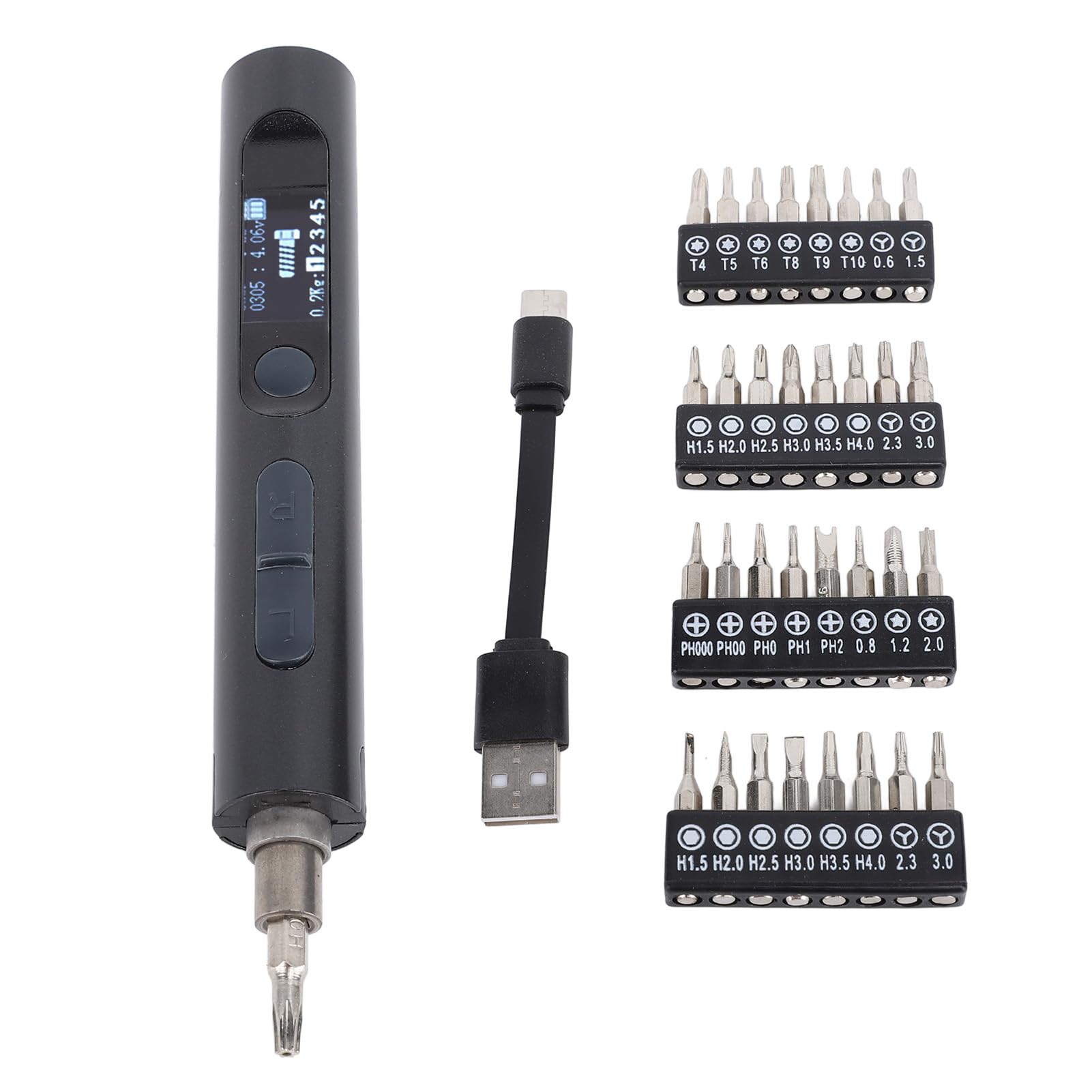 Pwshymi Set of 1 Mini Electric, Adjustable Torsion Power Tool with 32 Bits Rechargeable Battery for Phone Repairing and Handcraft Projects (Black)