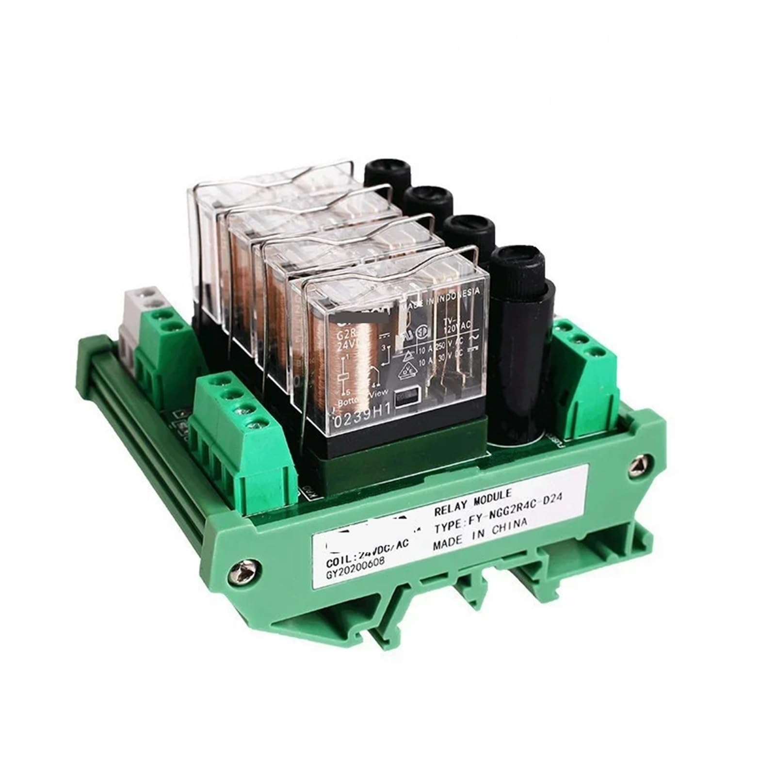 SPDT Montage sur Rail DIN Module de Relais 4 canaux NGG2R Carte de Relais Om avec Protection par fusible 1NO1NC 12V 24V AC/DC(FUSE-4C-24VACDC)