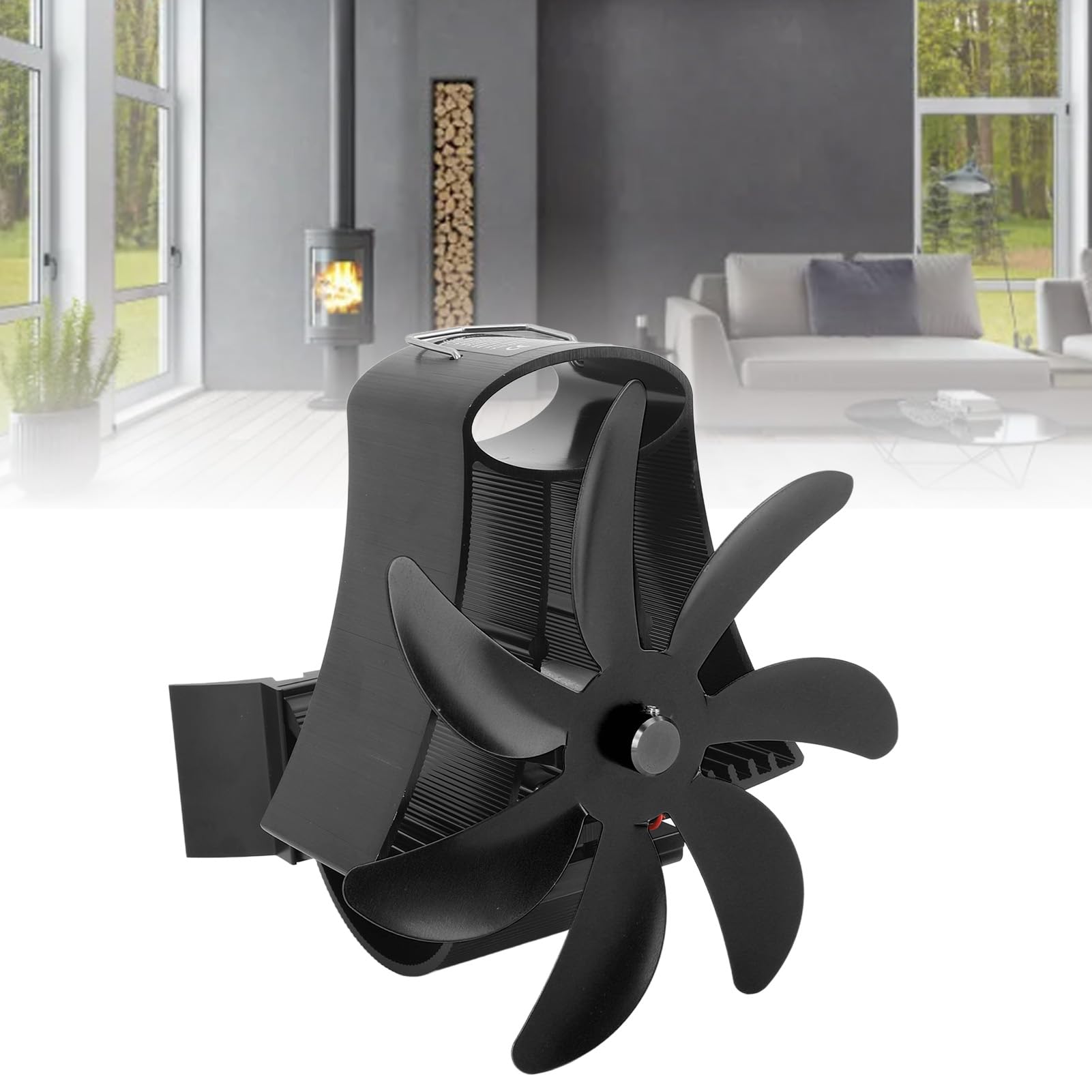 Ejoyous Ventilador de Estufa de Leña, Ventilador de Estufa de Leña de Aleación de Aluminio de 7 Aspas, de Chimenea de Tubo Magnético con Motor Silencioso, para Chimenea, Quemador de, Calefacción de