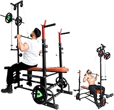 20 in 1 Gym Bench for Home Workout | Adjustable Workout Bench with LAT Pull Down, Dip Bar, Leg Curl, and Incline/Decline Angles for Full Body Strength Training at Home