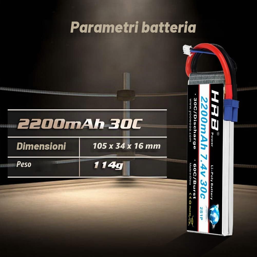 HRB 7.4V 2200mAh 30C 2S Lipo Batterie con connettore EC2 per H501S 4-xis RC Auto RC Elicottero/Airplane/Hobby/Barca/Truck (7.4v 2200mah EC2)