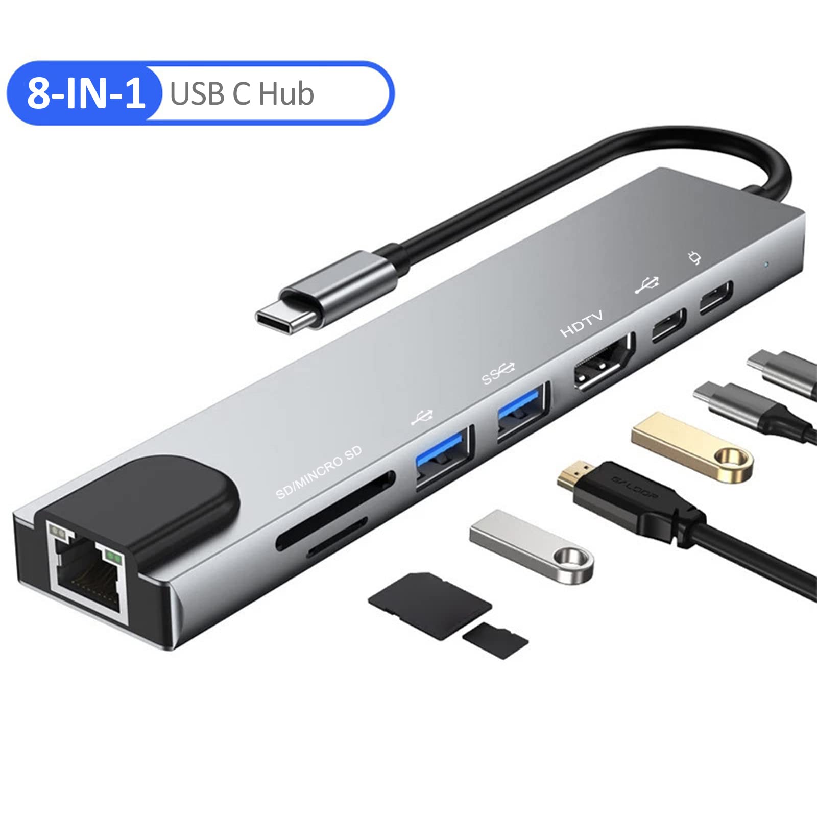 USB ハブ Type-C 8 in 1 USB C→HDTV シルバー USB ハブ Type-C 8 in 1 USB C→HDTV シルバー Amazon | 【2024高