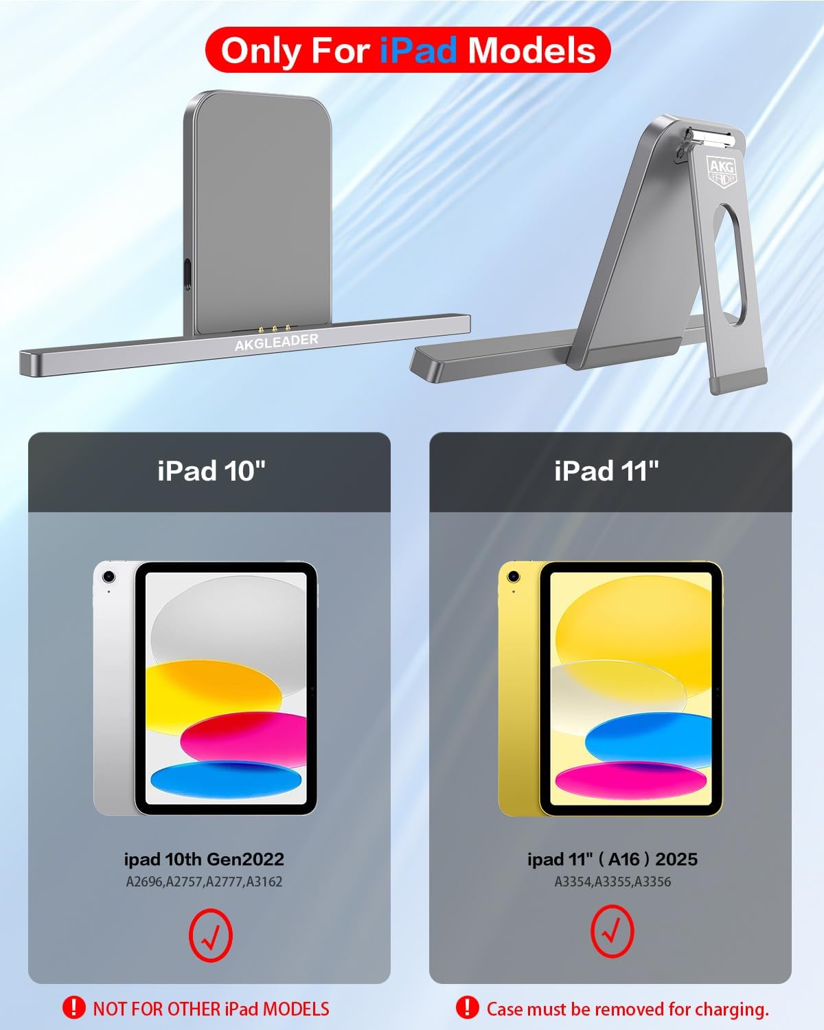 Magnetic Wireless Charger Stand for ipad Charger 10th Generation(A14) & ipad(A16) Only, 18W iPad Fast Charging Smart Connector Alloy Wireless Charging Pad,Portable Foldable Tablet Holder for Desk