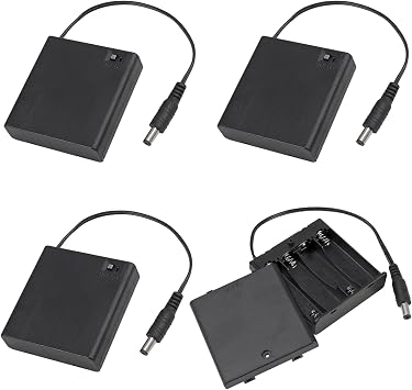 4PCS 4 AA Battery Holder with Switch 6V Battery Case Box Holder with Cover 4X 1.5V AA Battery Storage Box with DC 5.5x2.1mm Male Connector
