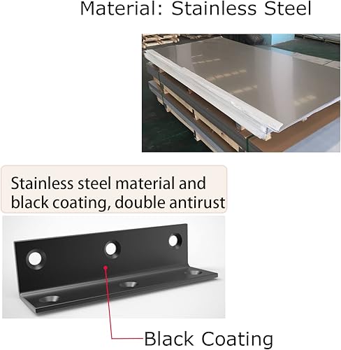 Miniatura 2 de Soporte de esquina de acero inoxidable negro, soporte en L, soporte de esquina resistente, soportes de ángulo grande, soportes de metal para madera