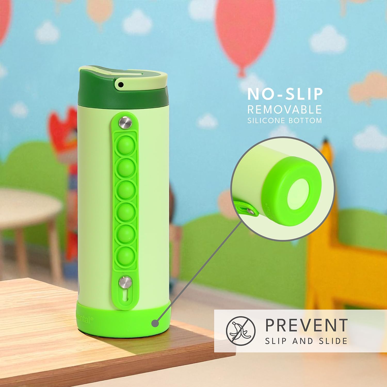 Elemental Iconic Kids Water Bottle for School - 100% Leak-Proof Insulated Water Bottles with Straw Lid & Pop-It Handle for Boys & Girls - Triple-Wall Insulated & BPA-Free, 14oz – Island Green - Image 5