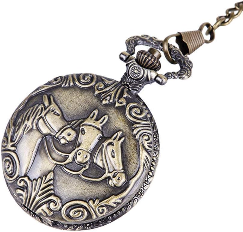 Personalized Vintage Pocket Watch and Chain Zodiac Theme Series Horse Hollow Anime Pocket Watch Design Quartz Pocket Watch Necklace with Chain for Family and Friends Gift