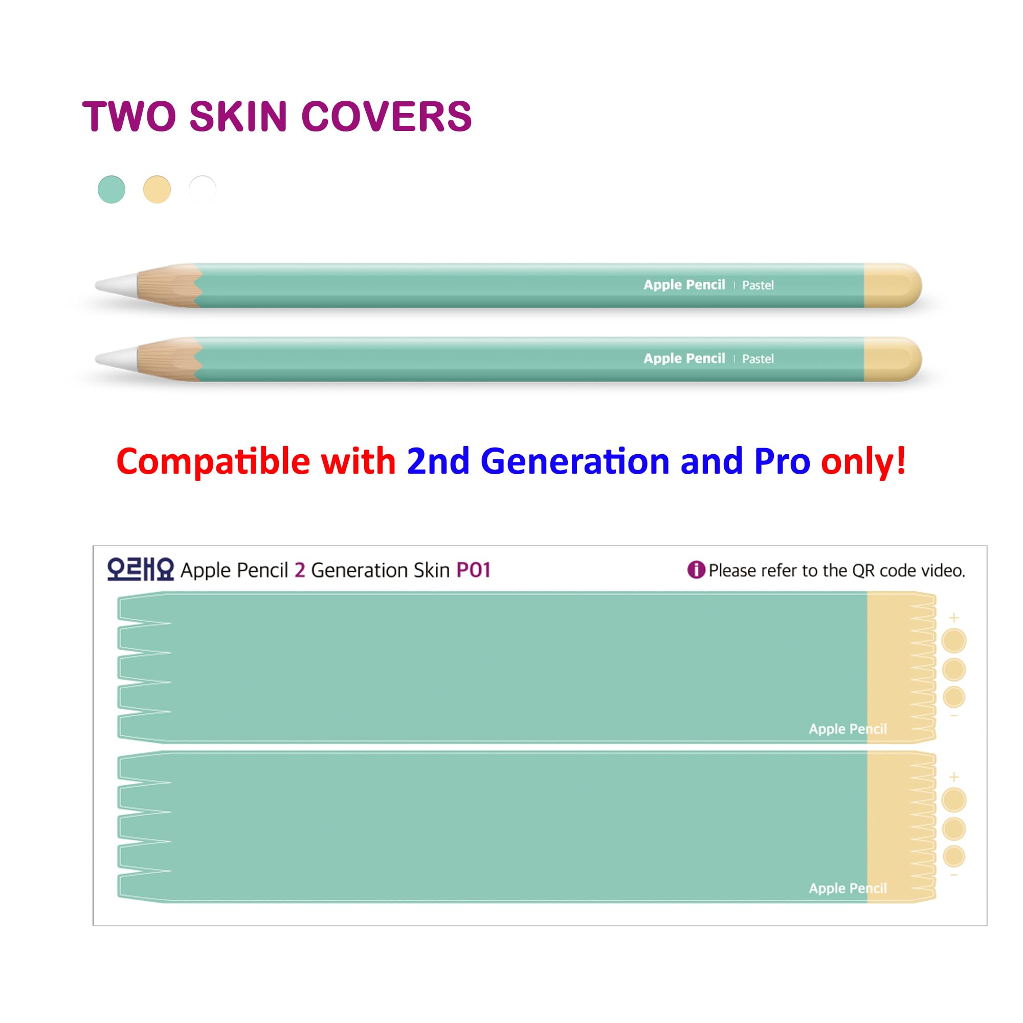 Apple Pencil Skin [2 Pack] Ultra Thin 3M Premium Vinyl Cover Greenguard Gold Ink Apple Pencil Full wrap Cover Case – 2nd Gen and Pro (P01)