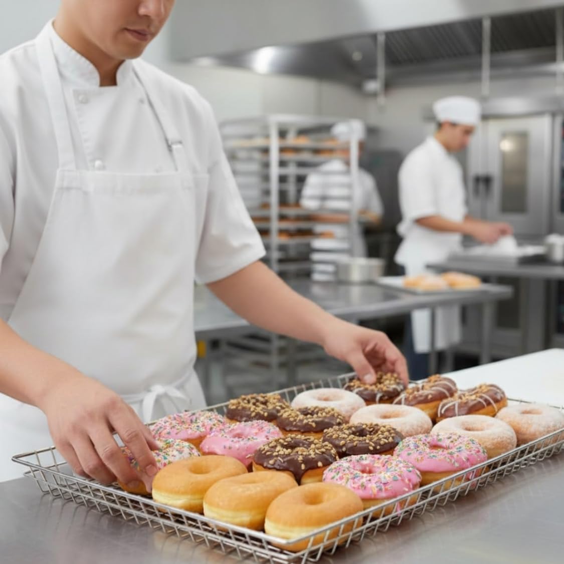 TrueCraftware- 16" x 26” Rectangular Wire Pastry Doughnut Basket Nickel Plated- Wire Serving Tray Bread Serving Basket for Pastry Doughnut Bagel Sourdough Bread Pantry and Fruit