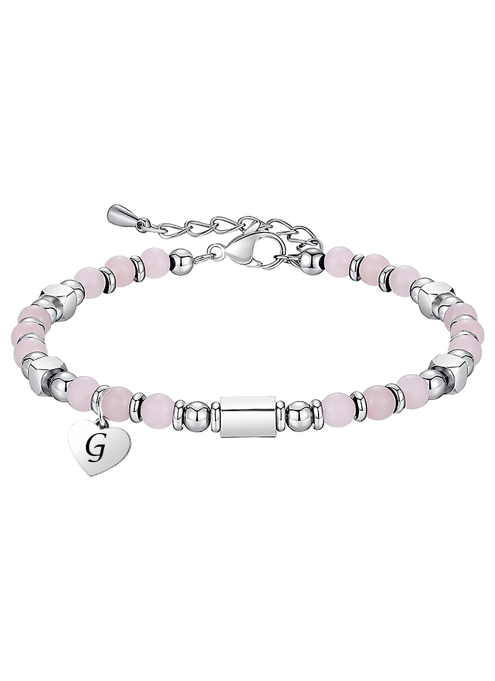 HAYOUWAY Geschenke für Mädchen Kinder Frauen Rosenquarz Armband mit Buchstaben Edelstein Armbänder Perlenarmband Damen Geburtstag Konfirmation Kommunion Jahrestag Geschenk Teenager Mädchen Geschenke