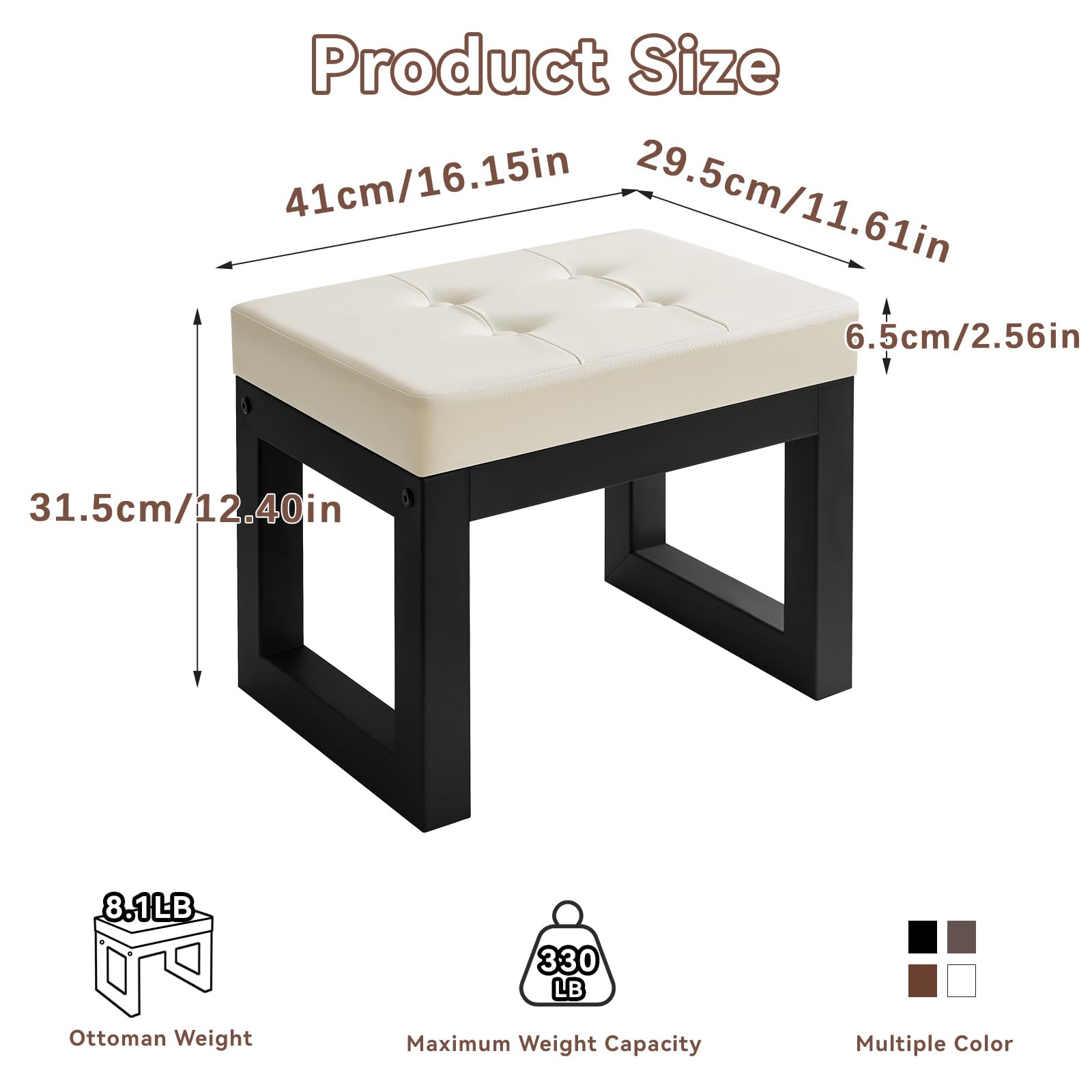 IBUYKE 16” Petit Repose-Pieds Ottomane, Tabouret Repose-Pieds Rectangulaire en Faux Cuir PU avec Assise Rembourrée et Pieds en Métal, Ottomane Moderne pour Salon Chambre Fauteuil, Noir WBD026B