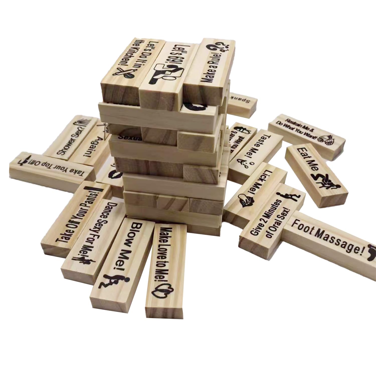 Jeu De Tour De Blocs Coquin – Version Adulte Avec Défis, 48 Pièces En Bois Pour Couples – Cadeau Original
