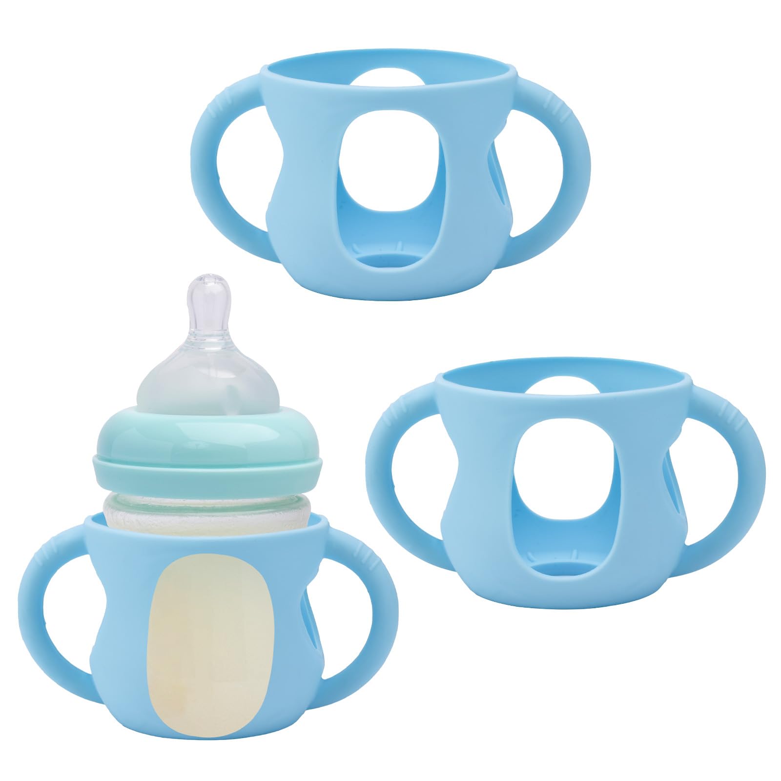 3pz Manicotti in Silicone per Biberon per Philips Avent, Manicotto in Silicone per Biberon Dal Design Curvo Protezione Antirottura per Biberon Compatibile con Philips Avent 120ml(Blu)